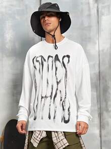 Manfinity EMRG 男士字母圖案落肩 T 卹 - 白色 - 查看 5