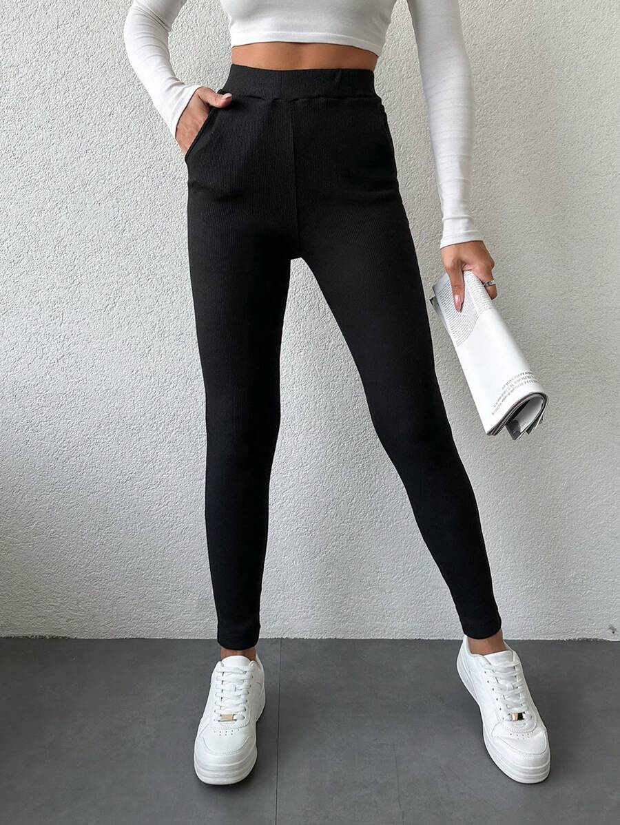 EURMUSE Slant Pocket Skinny Pants - Black - View 1
