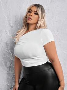 SHEIN SXY 大碼非對稱領口t恤 - 白色 - 查看 4