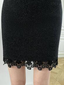 EastFlair Vestido Con Dobladillo Con Inserción De Encaje Y Cintura Con Hebilla Y Cuello Tipo Capa Para Mujer