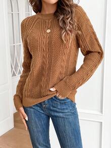 SHEIN Frenchy Cable Knit Raglan Sleeve Sweater