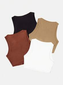 Flirla Women's Plus Size 4pcs Round Neck Tank Top For Summers - Multicolor - View 2