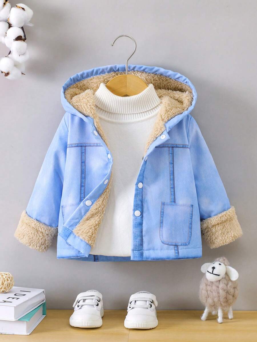 Baby Boy Thermal Lined Hooded Jacket, Fall/Winter - Blue - View 1