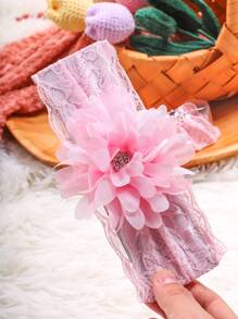 Beborn Baby Girl Rhinestone Decor Lace Socks & Headband Photography Set - Pink - View 7