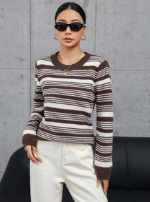 GENKIRA pull rayé à manches longues pour femmes, pull tricoté pour l'automne et l'hiver - Multicolore - Voir 5