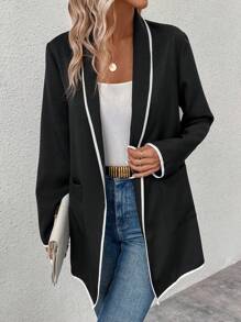 SHEIN Clasi Contrast Trim Blazer With Shawl Collar - Black - View 1