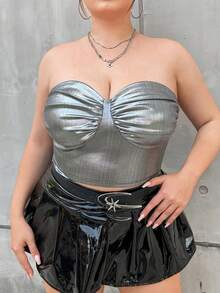 SHEIN ICON 大碼素色褶邊抹胸上衣 - 銀色 - 查看 5