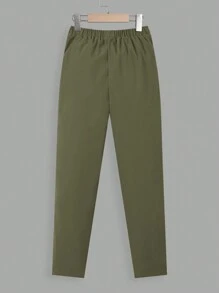 SHEIN 男大童馬印花金屬扣環腰帶長褲 - 綠色 - 查看 2