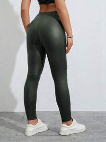 SHEIN Essnce 高腰緊身牛仔牛仔褲 - 軍綠色 - 查看 3