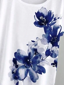 SHEIN LUNE 花卉印花寬袖t恤 - 白色 - 查看 4