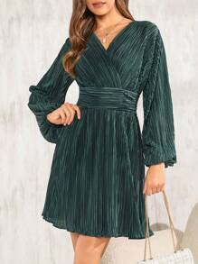 SHEIN Clasi Women's Pleated Lantern Sleeve Dress