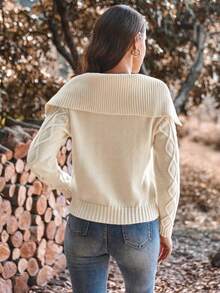 Aveloria 女士粗領長袖毛衣 - 杏色 - 查看 2