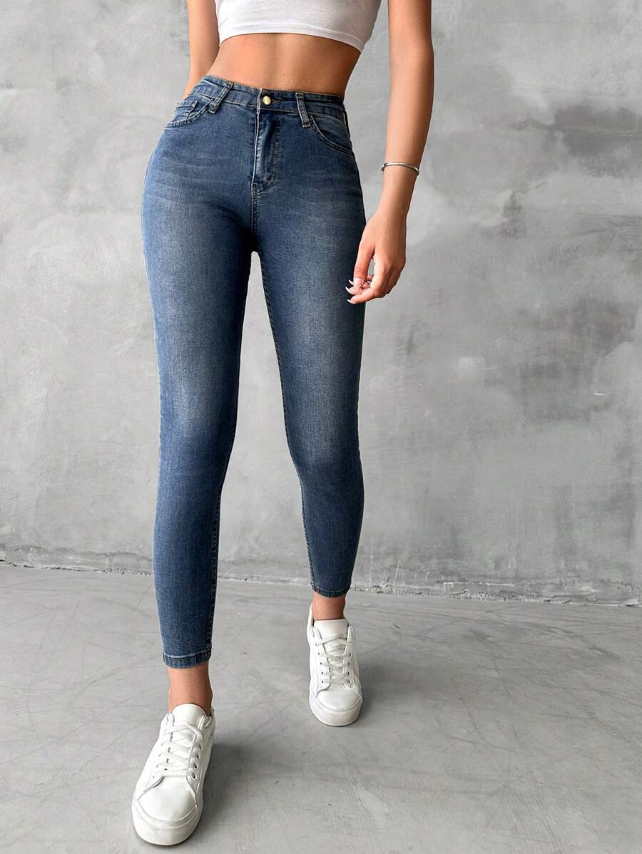 EURMUSE Quần Jeans Skinny Lưng Cao Có Túi Dành Cho Nữ, Thường Ngày, Đa Năng - Rửa tối - Xem 1