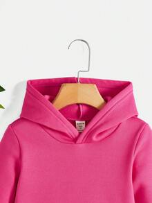 SHEIN 素色連帽衛衣適合女孩(孩子) - 玫紅色 - 查看 4