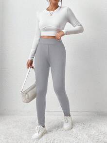 SHEIN Essnce 長打底褲 - 灰色 - 查看 6