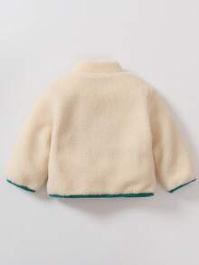 男嬰拉鏈開襟撞色滾邊絨毛外套 - 杏色 - 查看 2