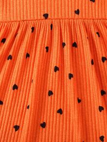 SHEIN Girls' Heart Print Letter Patchwork Dress - Orange - View 6