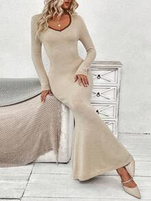 SHEIN Privé 女式毛衣裙 - 卡其色 - 查看 6