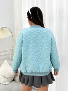 SHEIN EZwear Áo khoác đệm thời trang có khóa kéo phía trước màu xanh cỡ lớn - Màu xanh lam - Xem 3