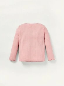 Cozy Pixies Baby Girl 3pcs Ribbed Knit Lettuce Trim Top - Pink - View 6