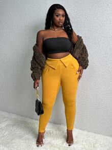 Slaydiva Plus Foldover Waist Skinny Pants - Yellow - View 7