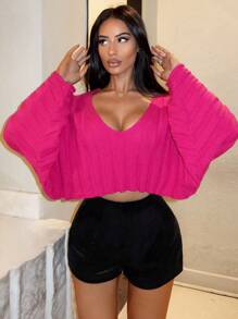 SHEIN SXY 性感服裝俱樂部高腰天鵝絨短褲 - 黑色 - 查看 8