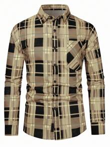 Manfinity Mode Men's Loose Plaid Print Shirt With Pocket Patch Detail - Multicolor - View 1