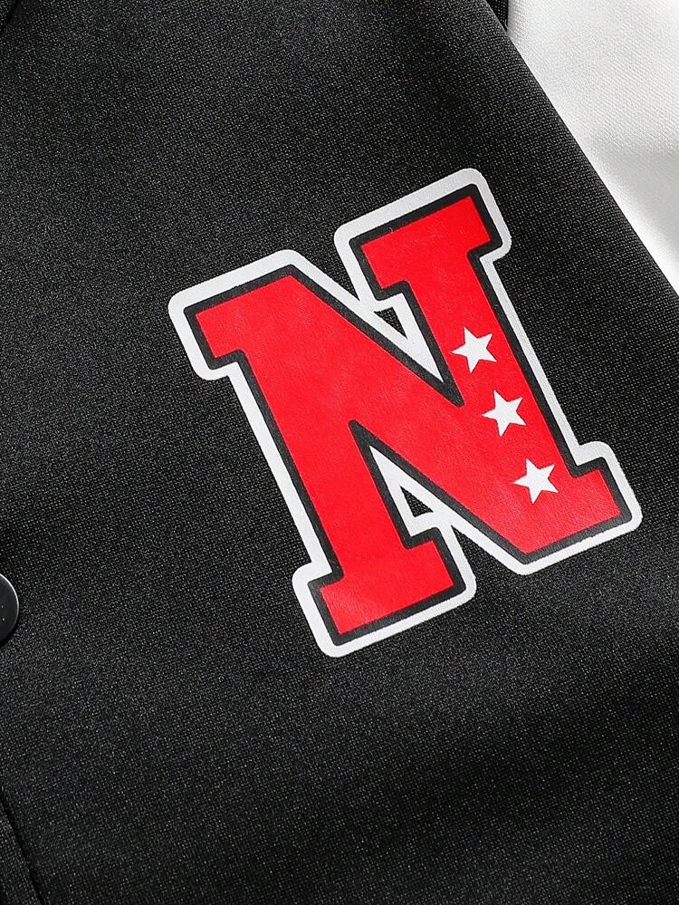 男の子用 カラーブロック ジャケット ローズフィット 大学のパッチワークデザイン付き