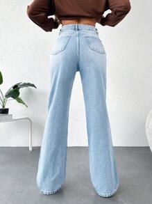 EURMUSE Solid Color Straight Leg Casual Denim Pants - Light Wash - View 2