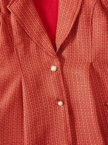 SHEIN Girls' Woolen Coat With Asymmetrical Lapel Collar, For Tween - Red - View 7