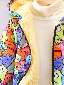 SHEIN 1件多色卡通動物主題毛茸茸帽子,保暖防風的街頭風少年外套 - 彩色 - 查看 6