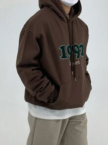 DAZY Nam In thư Dây rút Hoodie Áo nỉ - màu nâu - Xem 5