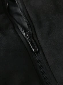 Manfinity Homme Áo khoác có dây kéo có mũ trùm đầu cho nam có dây rút - màu đen - Xem 4
