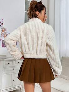 SHEIN EZwear 女款卡通刺繡紐扣毛絨夾克 - 白色 - 查看 2