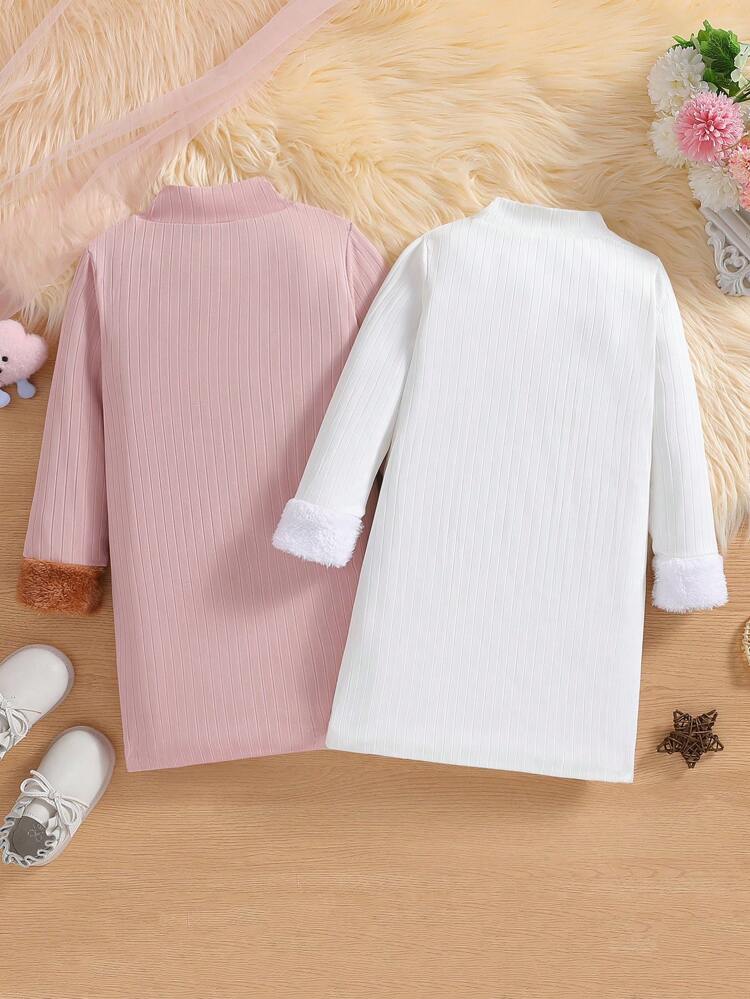 Toddler Girls' Thickened Warm Fluffy Base Dress For Autumn And Winter
