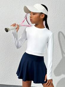 SHEIN Tween Girls' Thumb Hole Sports T-Shirt - White - View 6