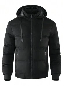 Manfinity Homme Áo khoác có dây kéo có mũ trùm đầu cho nam có dây rút - màu đen - Xem 5