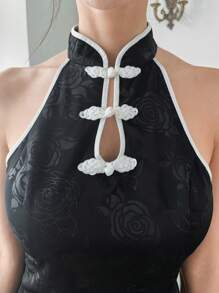 EastFlair Off-shoulder Black Qipao Dress - Black and White - View 6