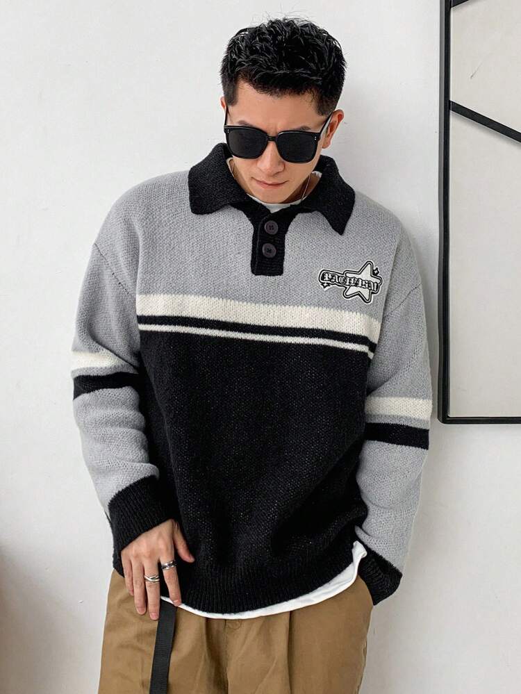 Men's Striped Sweater With Letter Print Fall,Winter