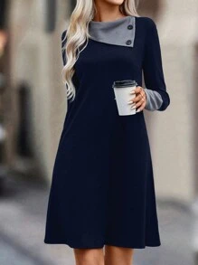 SHEIN Clasi 女款撞色連身裙 - 藏蓝色 - 查看 3