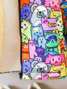 SHEIN 1件多色卡通動物主題毛茸茸帽子,保暖防風的街頭風少年外套 - 彩色 - 查看 7