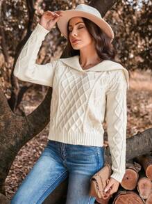 Aveloria 女士粗領長袖毛衣 - 杏色 - 查看 1