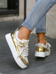 Đúng mốt Khối màu Trắng Giải trí Giày dép - Vàng - Xem 3