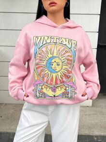 SHEIN EZwear 大碼粉色的休閒卡通圖案長袖女性運動衫適用於秋天和冬天 - 粉色 - 查看 4