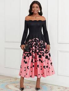 SHEIN Lady In bướm Off Shoulder Xếp nếp Đầm - Nhiều màu - Xem 6