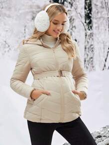 SHEIN 寬鬆孕婦連帽外套 - 杏色 - 查看 1