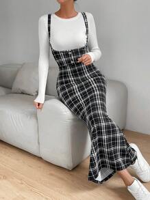 SHEIN Privé In kẻ sọc Đầm Tổng thể Without Tee - màu đen - Xem 1