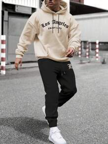 Manfinity LEGND Nam Kích thước lớn Áo nỉ có mũ Và Quần thể thao Với In thư - Màu Khaki - Xem 1