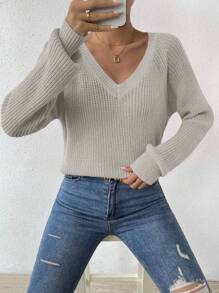 SHEIN Essnce 女士縫肩袖套頭毛衣 - 灰色 - 查看 6