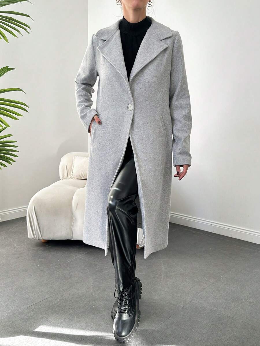 RueChic Women's Grey Suit Lapel Single Breasted Buttoned Fashion Jacket - Grey - View 1